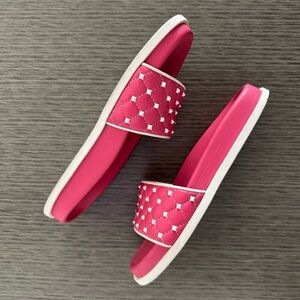 Valentino Garavani Pink Rockstud Quilted Leather Slide Sandals 7‎ US (37 EU) EUC
